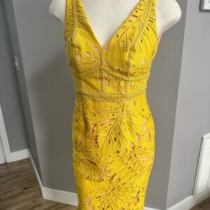 MAEVE Anthropologie Gardenia Lace Overlay Dress Sleeveless Column V Yellow 2
